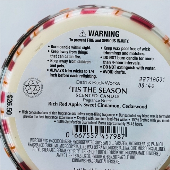 Bath & Body Works 3 wick Scented candle 'Tis The Season"  14.5oz - Picture 2 of 3